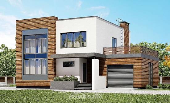 220-003-П Проект двухэтажного дома и гаражом, современный коттедж из арболита Гусиноозерск | Проекты домов от House Expert
