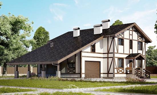 250-002-Л Проект двухэтажного дома мансардный этаж, гараж, уютный коттедж из кирпича Гусиноозерск | Проекты домов от House Expert