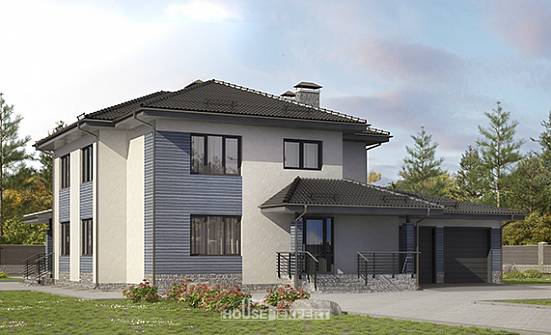 340-005-П Проект двухэтажного дома, гараж, просторный загородный дом из пеноблока Северобайкальск | Проекты домов от House Expert