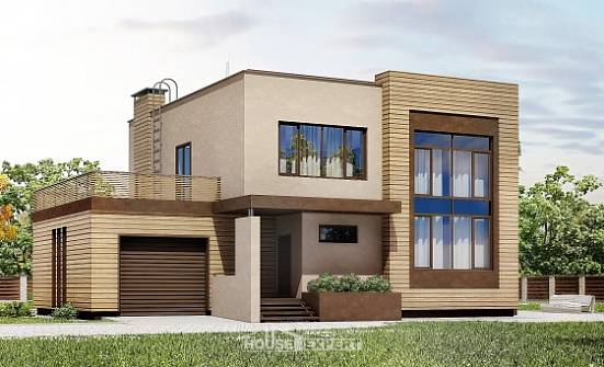 220-003-Л Проект двухэтажного дома, гараж, средний коттедж из теплоблока Улан-Удэ | Проекты домов от House Expert