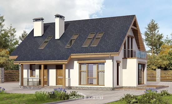 155-012-П Проект двухэтажного дома с мансардой, простой дом из газобетона Северобайкальск | Проекты домов от House Expert