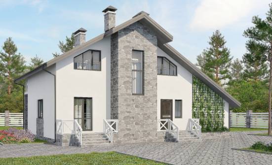 180-017-Л Проект двухэтажного дома с мансардой и гаражом, классический домик из газобетона Гусиноозерск | Проекты домов от House Expert