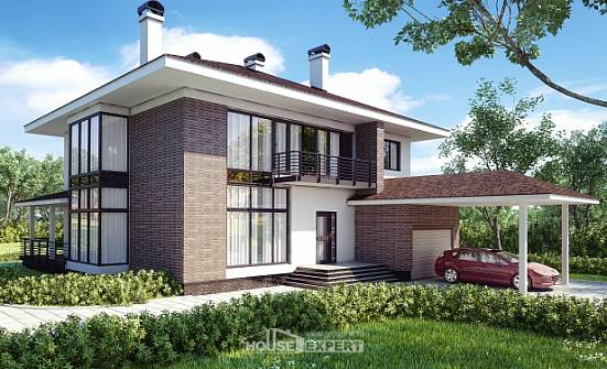 340-001-П Проект двухэтажного дома, гараж, современный загородный дом из кирпича Северобайкальск | Проекты домов от House Expert
