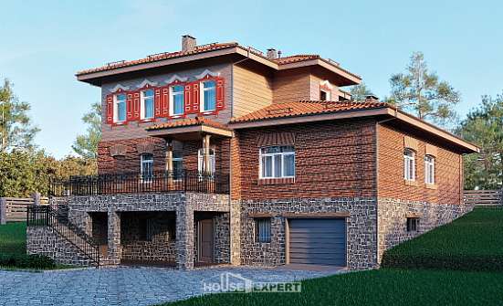 380-002-Л Проект трехэтажного дома, гараж, красивый дом из кирпича Улан-Удэ | Проекты домов от House Expert