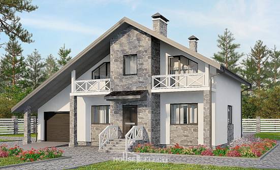 180-017-Л Проект двухэтажного дома с мансардой и гаражом, классический домик из газобетона Гусиноозерск | Проекты домов от House Expert