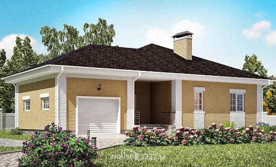 130-002-Л Проект одноэтажного дома и гаражом, простой коттедж из теплоблока Гусиноозерск | Проекты домов от House Expert
