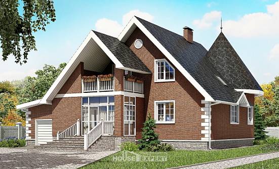 220-002-Л Проект двухэтажного дома мансардой и гаражом, простой коттедж из блока Улан-Удэ | Проекты домов от House Expert