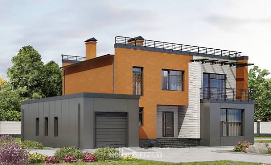 260-002-Л Проект двухэтажного дома и гаражом, большой коттедж из газобетона Улан-Удэ | Проекты домов от House Expert