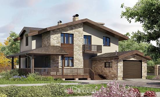 220-001-Л Проект двухэтажного дома мансардой, гараж, средний домик из керамзитобетонных блоков Улан-Удэ | Проекты домов от House Expert