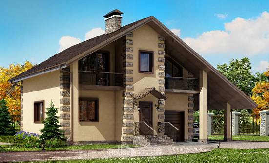 150-003-П Проект двухэтажного дома мансардный этаж, гараж, небольшой дом из керамзитобетонных блоков Улан-Удэ | Проекты домов от House Expert