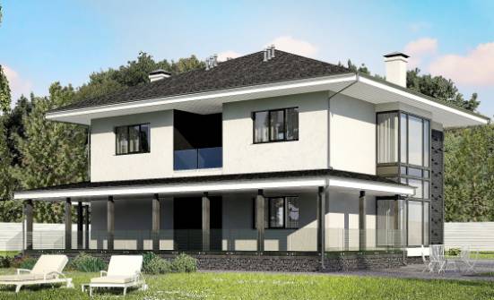 245-002-П Проект двухэтажного дома и гаражом, просторный домик из теплоблока Гусиноозерск | Проекты домов от House Expert