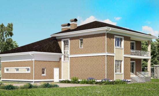 335-002-П Проект двухэтажного дома и гаражом, современный коттедж из кирпича Гусиноозерск | Проекты домов от House Expert