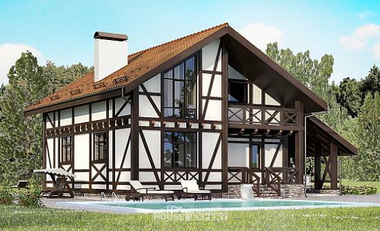155-002-П Проект двухэтажного дома с мансардой и гаражом, классический коттедж из поризованных блоков Северобайкальск | Проекты домов от House Expert