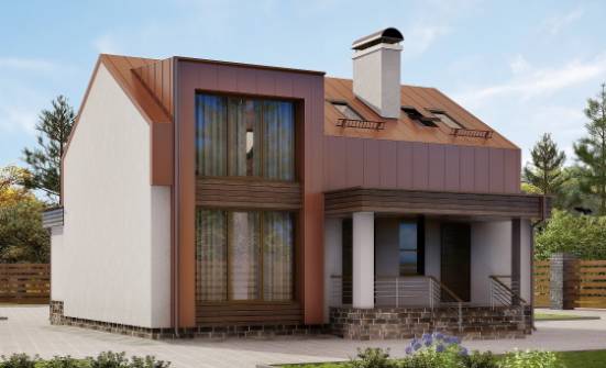 120-004-Л Проект двухэтажного дома с мансардным этажом, небольшой домик из поризованных блоков Северобайкальск | Проекты домов от House Expert