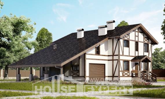 250-002-Л Проект двухэтажного дома с мансардой и гаражом, простой коттедж из кирпича Улан-Удэ, House Expert