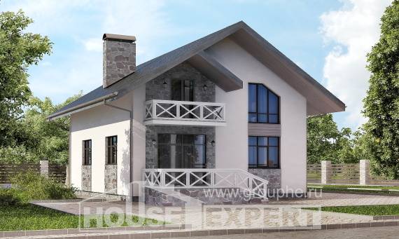 155-001-Л Проект двухэтажного дома с мансардным этажом и гаражом, бюджетный загородный дом из блока Улан-Удэ, House Expert