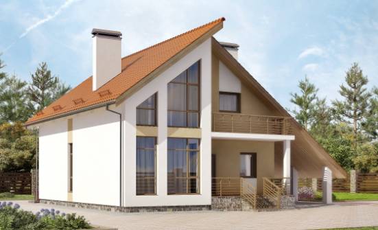 170-009-П Проект двухэтажного дома с мансардой, гараж, небольшой коттедж из бризолита, Гусиноозерск