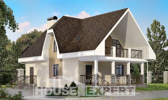 125-001-Л Проект двухэтажного дома с мансардным этажом, скромный коттедж из арболита Улан-Удэ, House Expert