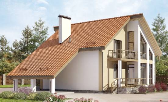 170-009-П Проект двухэтажного дома с мансардой, гараж, небольшой коттедж из бризолита, Гусиноозерск