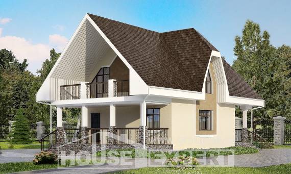 125-001-Л Проект двухэтажного дома с мансардным этажом, красивый дом из блока Улан-Удэ, House Expert