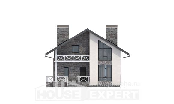 155-001-Л Проект двухэтажного дома с мансардой и гаражом, бюджетный коттедж из пеноблока Гусиноозерск, House Expert