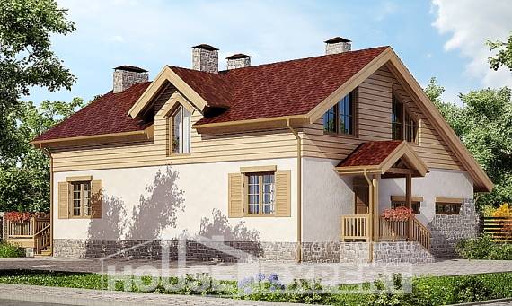 165-002-П Проект двухэтажного дома мансардой и гаражом, скромный домик из блока Гусиноозерск, House Expert