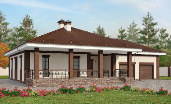 160-015-П Проект одноэтажного дома, гараж, скромный коттедж из пеноблока Улан-Удэ | Проекты домов от House Expert