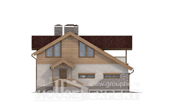 165-002-П Проект двухэтажного дома с мансардой и гаражом, бюджетный дом из арболита Гусиноозерск, House Expert